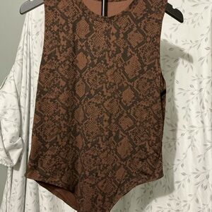 Sleeveless Brown Snake-Print Bodysuit